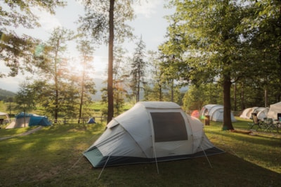Standard pitch for a tent with mountain view