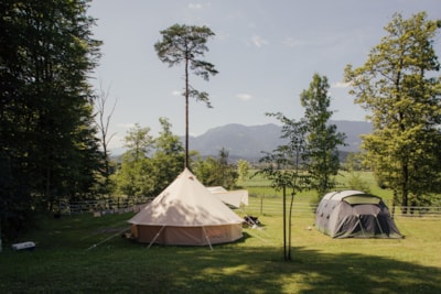 Standard pitch for a tent with mountain view