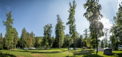Standard pitch for a tent with mountain view