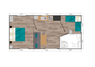 Premium Mobile Home PRM 30 m² - 2 bedrooms - semi-covered terrace - TV + A/C + sheets + towels — 6