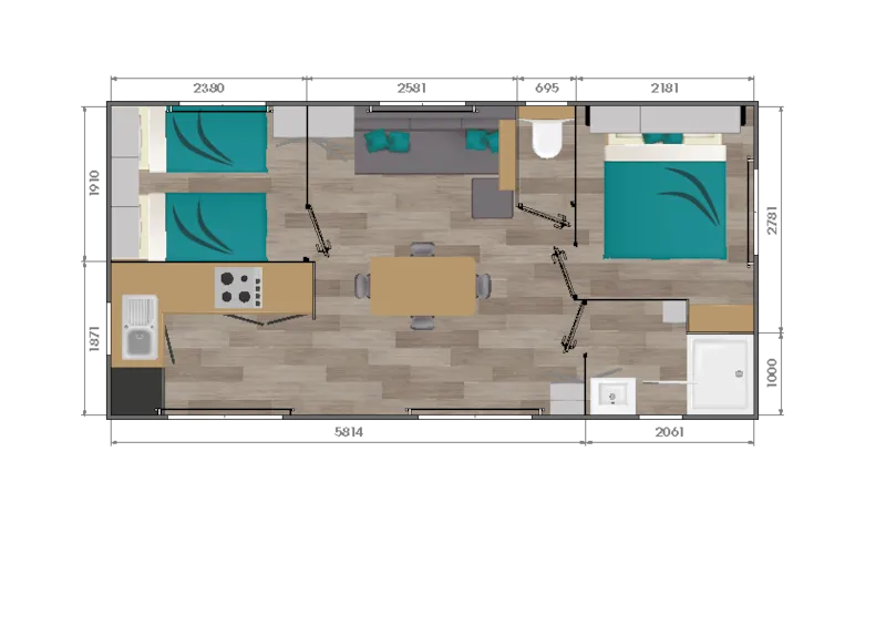 Mobil-Home Premium 30 M² - 2 Chambres - Terrasse Semi Couverte - Tv + Clim + Draps + Serviettes