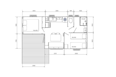 Mobile-home Confort 24m² - 2 bedrooms - Small terrace + TV