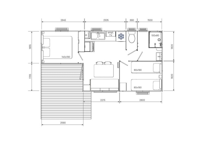 Mobil Home Confort 24M² - 2 Chambres - Petite Terrasse - Tv