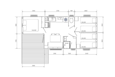 Mobile-home Confort 28m² - 3 bedrooms - Small terrace + TV