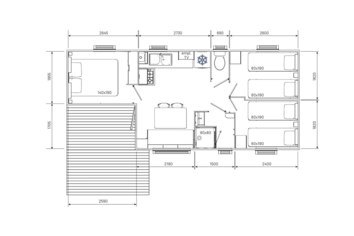 Mobil Home Confort 28M² - 3 Chambres - Petite Terrasse