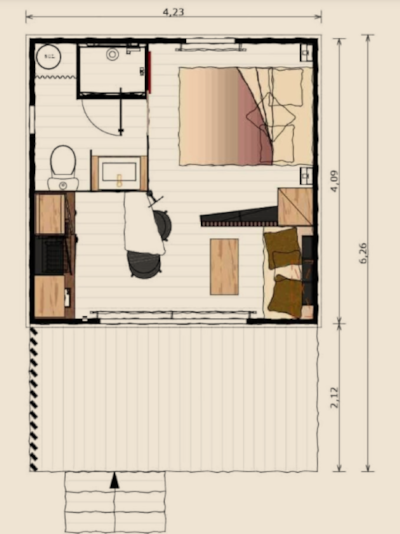 Chalet Bois Premium 16m² - 1 bedroom + covered terrace 8m² + TV + linen and towels included