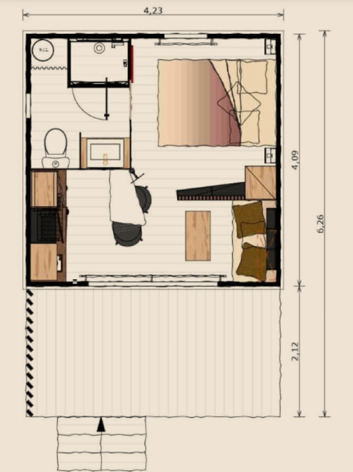 Chalet Bois Premium 16M² - 1 Chambre + Terrasse Couverte 8M² + Tv + Draps Et Serviettes Inclus