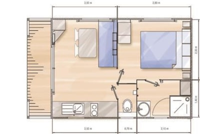 Mobile-Home - COMFORT - 1 Bedroom - TV - Semi-covered terrace