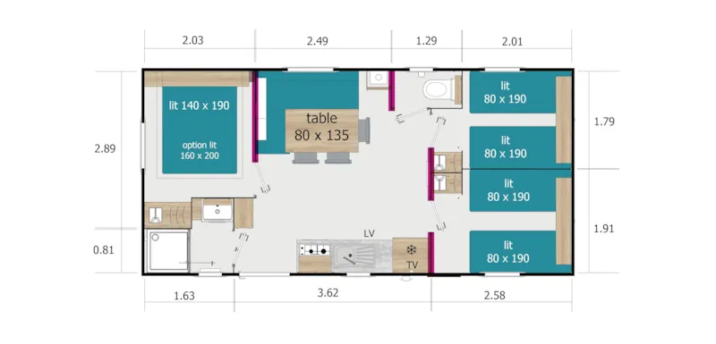 Mobil-Home - Confort - 3 Chambres - Tv - Sans Terrasse Bois (Dimanche: Juillet / Août)