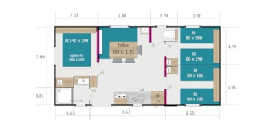 Mobile-home - COMFORT - 3 bedrooms - TV - without wooden terrace (Sunday: July / August)