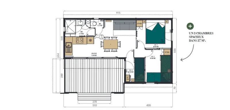 Chalet Premium 38M² - 3 Chambres -