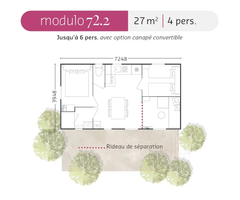 Mobil Home G Confort - 27M²  2 Chambres (Clim, Tv, Lv) -