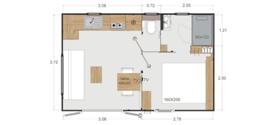 Mobile-home 1 bedroom Premium 22m² + terrace 17 m² + air-conditioning & TV+ Plancha