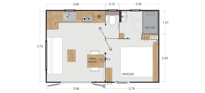 Mobil-Home Premium 22 M² 1 Chambre + Terrasse 17M² + Tv + Lv + Climatisation + Plancha