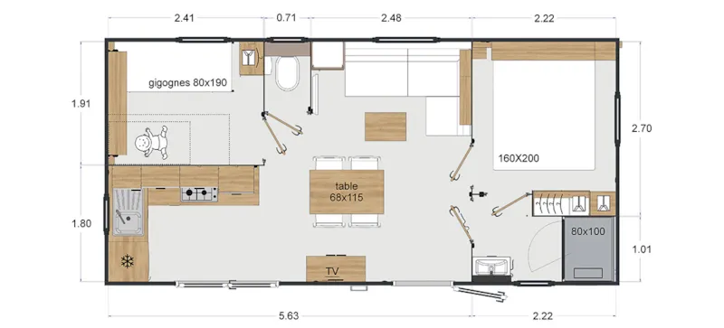 Mobil-Home Premium 29M² 2 Chambres + Terrasse 17M² + Tv + Lv + Clim + Plancha