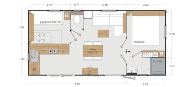 Mobile-home Premium 2 bedrooms 29m² + terrace 17m² + air contionning + plancha