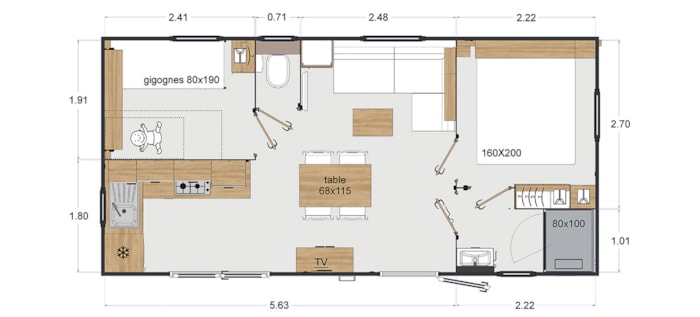 Mobil-Home Premium 29M² 2 Chambres + Terrasse 21M² + Tv + Lv + Clim + Plancha