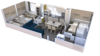 Mobile-home Premium (35+28m²) 5 bedrooms +SPA + terrace 44m² + TV + Dishwasher +air-conditioning