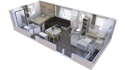 Mobile-home Premium (35+28m²) 5 bedrooms +SPA + terrace 44m² + TV + Dishwasher +air-conditioning