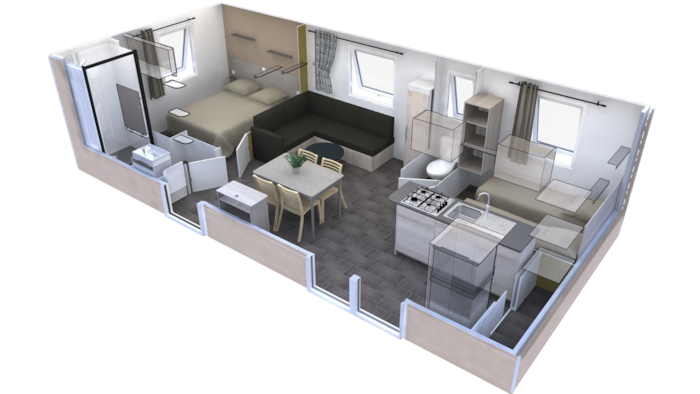 Mobil-Home Tribu Premium 5 Chambres + Terrasse 44M² + Tv + Lv + Clim + Plancha + 2 Sdb