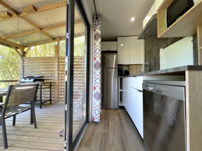 Mobile-home 3 bedrooms Premium 32m² + terrace 21m² + air-conditioning+ TV + plancha