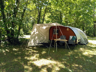 Pitch tent , caravan or motor home