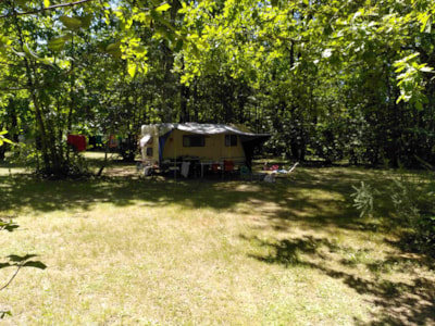 Pitch tent , caravan or motor home