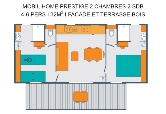 Mobil-Home Prestige 2 Chambres 2 Sdb  4 À 6 Personnes I 32 M2 I Terrasse Bois Avec Pergola
