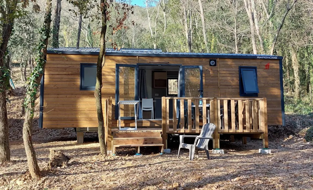 Mietunterkunft - Klimatisiertes "Rapid’Home" Mobilheim Mit Badezimmer Und Küche - Camping  Domaine des Bords de Cèze
