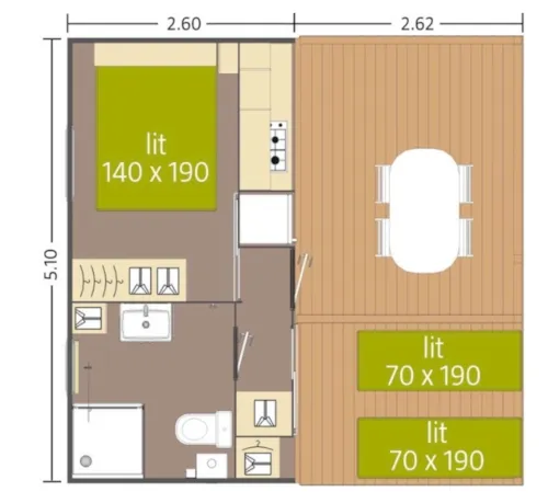 Huuraccommodatie(s) - Stacaravan Tithome 48 Met Sanitair - image n°5 - Camping L'Arc-en-Ciel