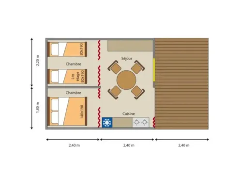 Huuraccommodatie(s) - Tent 4 Plaatsen In Hout En Canvas, 2 Slaapkamers (1 Bed 140, 2 Bedden 90 Lakens Verplicht), Keuken, Met Elektriciteit, Geen Sanitair. - image n°9 - Camping Pré Rolland