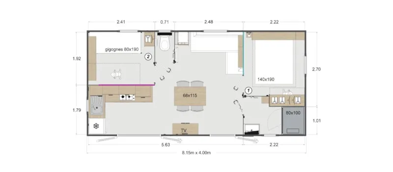 Mobil Home Premium - 30 M² - Climatisation - 2 Chambres - Terrasse Couverte -