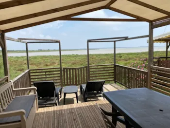 Mietunterkunft - Mobilheim Flamingo - 2 Schlafzimmer - Teichblick - Camping de l'Arnel