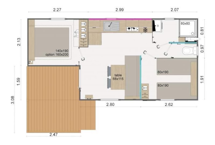 Mobil-Home Family Loggia+ 26M2, 2 Chambres Avec Terrasse Couverte Intégrée