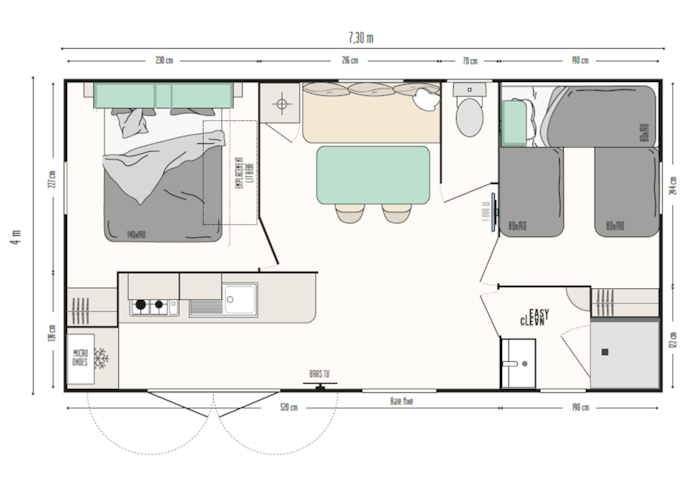 Mobil-Home Family Triple, 28M2, 2 Chambres