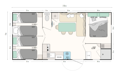 Mobile home TRIBU+  28m² - 3 bedrooms, semi-covered terrace — 2