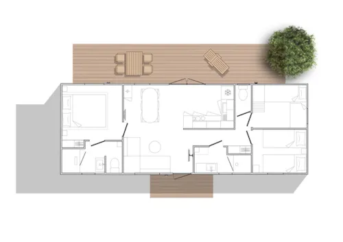 Location - Mobil Home Côté Jardin Grand Confort Proche Lac, Privatif  3 Chambres, 2 Salles D'eau - image n°10 - Camping D'Herbelon