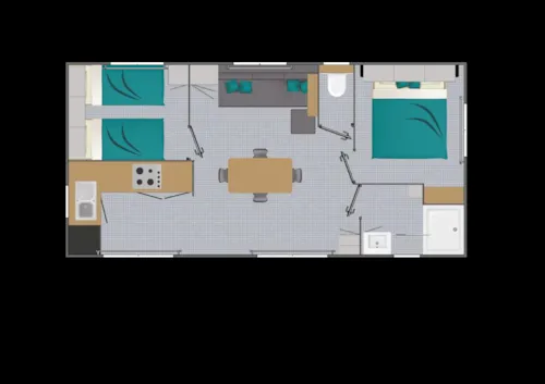 Mietunterkunft - Mobilheim Grand Large Confort Am See, 2 Schlafzimmer, 1 Badezimmer - image n°9 - Camping D'Herbelon