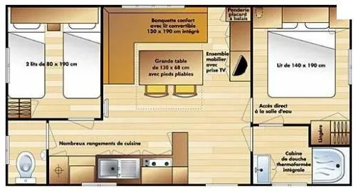 Huuraccommodatie(s) - Le Bonheur (2 Slaapkamers, 29 M², Airconditioning) 💛💛💛💛 - image n°8 - Camping Le Bois de Cornage