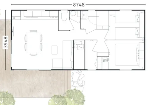 Huuraccommodatie(s) - Le Grand-Bonheur (3 Slaapkamers, 36 M², Airconditioning) ❤️❤️❤️❤️❤️❤️ - image n°4 - Camping Le Bois de Cornage