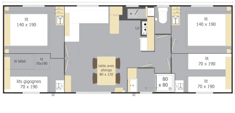 Les Pins - Mobil-Home Xxl - 37 M² - 4 Chambres - 1 Salle De Bain - 1 Wc