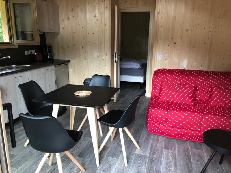 Gamme Chrystal - Chalet Hermine 24 M² 1 Chambre + Terrasse Semi-Couverte 12M² Avec Bain Nordique