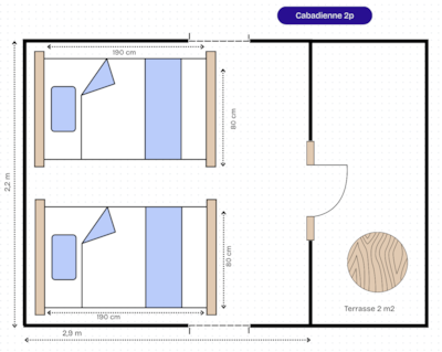 Cabadienne 7,5m² - 1 bedroom - Terrace - no bathroom -