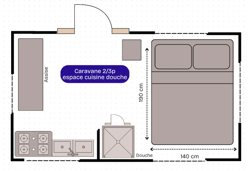 Location - Caravane Espace Cuisine/Douche - Camping de l'Eau Mère