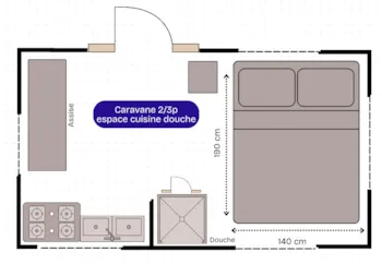 Location - Caravane Espace Cuisine/Douche - Camping de l'Eau Mère