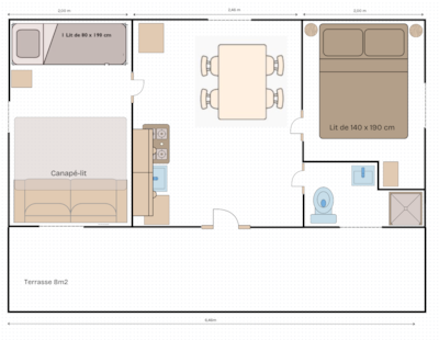 Mobile home 27m² - 2 bedrooms - 8m² Terrace -