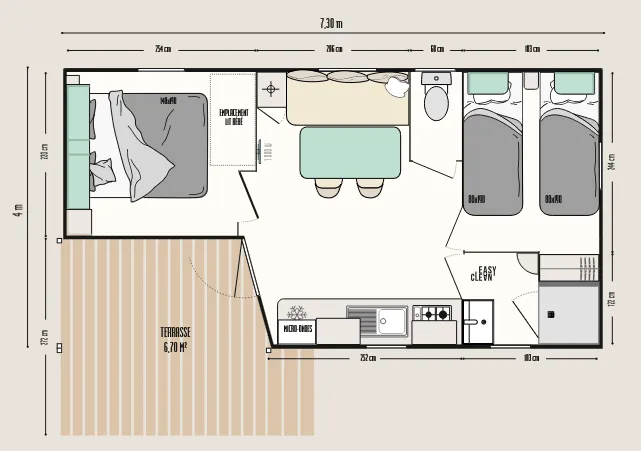 Mobil Home Climatisé - 23M² - 2 Chambres