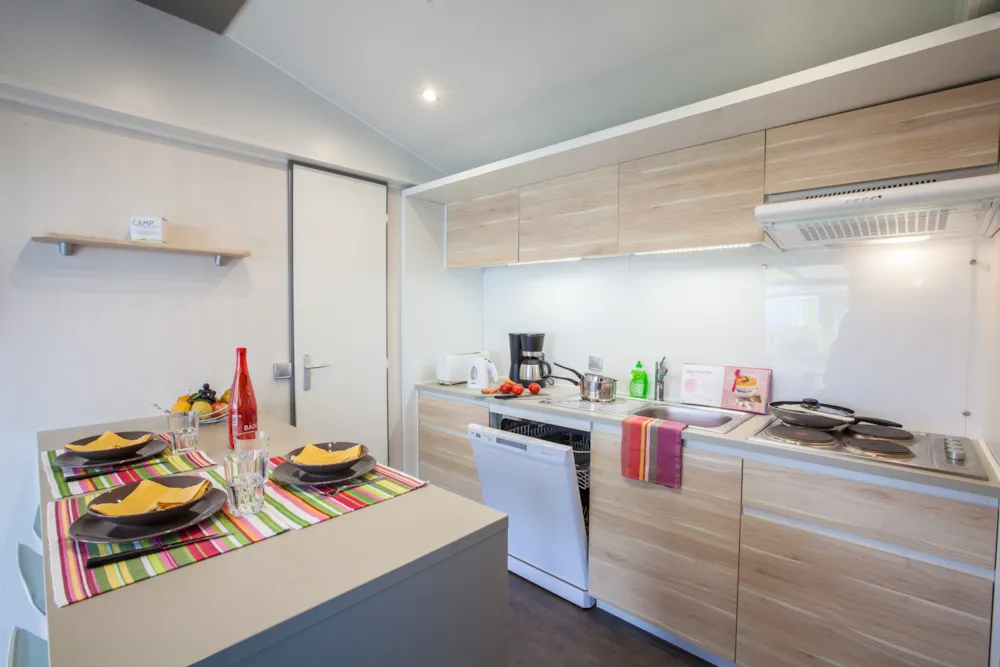 Location - Mobile-Home Famille Clim - 34M2 - 3 Chambres - Camping Les Peupliers****