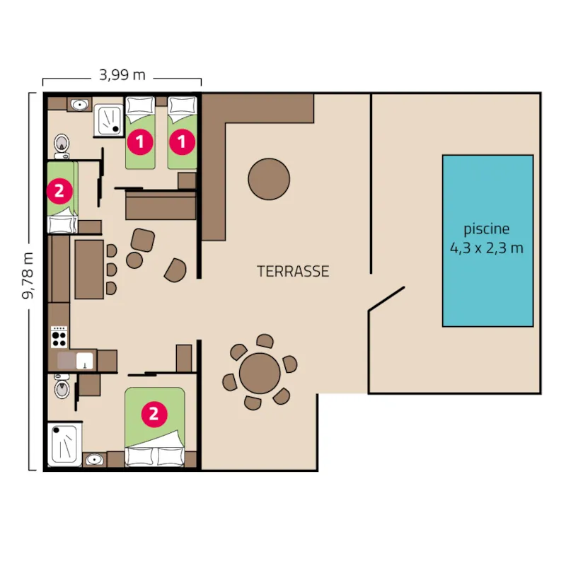 Taos  Prestige Avec Piscine Privative - 40M2 - 3 Chambres