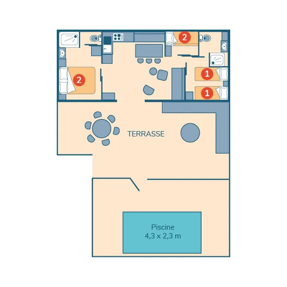 Taos  Prestige Avec Piscine Privative - 40M2 - 3 Chambres